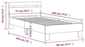 barna tölgy színű fejtámlás ágykeret matrac nélkül 75 x 190 cm