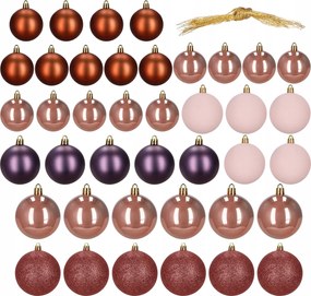 Karácsonyfadísz Rózsaszín MIX 9cm 40db-os Karácsonyfa Szett Törhetetlen Díszek