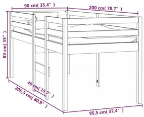 fehér tömör fenyőfa magasított ágy 90x200 cm