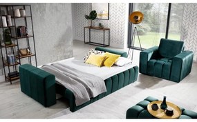 Sötétzöld bársony kinyitható-tárolóhelyes kanapé 247 cm Lazaro – ELTAP