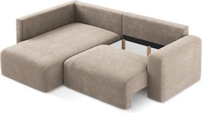 Bézs zsenília kinyitható-tárolóhelyes sarokkanapé (bal oldali-L alakú) Kona – Makamii