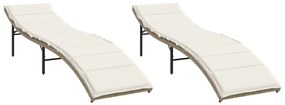 2 db bézs polyrattan napozóágy párnával