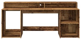 antik fa színű szerelt fa íróasztal LED-ekkel 200 x 55 x 91 cm