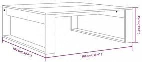 füstös tölgy színű szerelt fa dohányzóasztal 100 x 100 x 35 cm