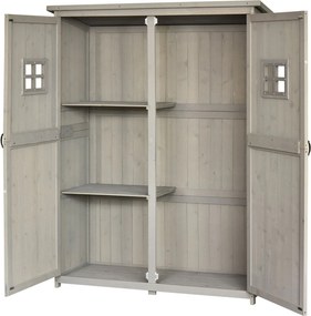 Outsunny Fa Kertiszerszámos Szekrény Kültéri Tároló Két Ajtóval Vízálló Tetővel Különböző Méretű Rekeszekkel 127.5x50x164cm Szilárd Fa | Aosom