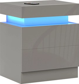 HOMCOM LED Éjjeliasztal 2 Fiókkal és Távvezérlővel, 45x35x52 cm Szürke | Aosom