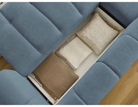 Kék kinyitható-tárolóhelyes sarokkanapé (bal oldali-heverő résszel) Fuji – Bobochic Paris