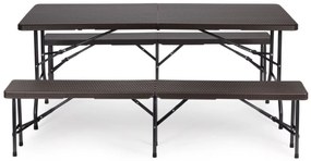 Catering készlet asztal + 2 pad 180cm Brown Rattan