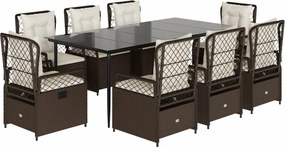 vidaXL 9 részes barna polyrattan kerti étkezőgarnitúra párnákkal