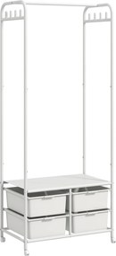 HOMCOM Modern Kabátállvány Cipőtartóval, 8 Akasztóval, 4 Kosárral, Görgős Bejárati Kabátállvány Acél Váz 63x37x153 cm Fehér | Aosom