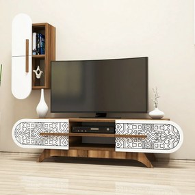 Defne White and Walnut TV-szekrény szekrénnyel