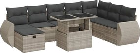 vidaXL 9 részes világosszürke polyrattan kerti ülőgarnitúra párnával