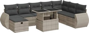 vidaXL 9 részes világosszürke polyrattan kerti ülőgarnitúra párnával
