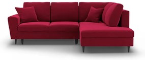 Piros bársony kinyitható tárolóhelyes sarokkanapé (jobb oldali-L alakú) Kyoto – Cosmopolitan Design