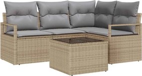 vidaXL Kanapé Szett párnával 5 pcs Beige és Világosszürke polirattan