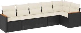 vidaXL 6 részes fekete polyrattan kerti ülőgarnitúra párnákkal