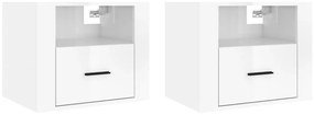 2 db magasfényű fehér fali éjjeliszekrény 50x36x40 cm