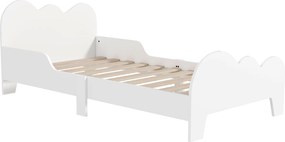 AIYAPLAY Gyermekágy Alacsony Ágy 70x140 cm Biztonsági Barikáddal, Rácsos Ágykeret és Felhő Dekorációk - Fiúk és Lányok 3-8 éves korig - Fehér | Aosom