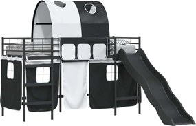 vidaXL Gyerekek Loft Ágykerete Fekete 90 x 190 cm Fém