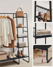 Ruhatartó állvány 45 × 120 × 160 cm, ruhatartó és cipőtartó egyben ébenfekete / matt fekete