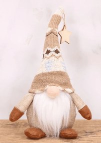 Ülő manó karácsonyi dekoráció szakállal és sapkával 26 cm