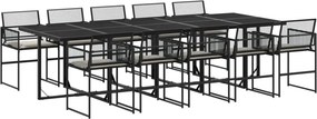 vidaXL 11 részes fekete polyrattan kerti étkezőgarnitúra párnákkal