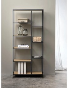 Fekete-natúr színű könyvespolc tölgyfa dekorral 80x180x35 cm Altino – Unique Furniture