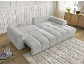 Világosszürke buklé kinyitható-tárolóhelyes sarokkanapé (jobb oldali-heverő résszel) Roxelane – Bobochic Paris