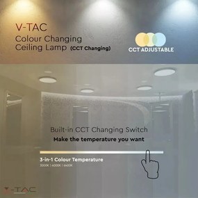 V-Tac 48 Cm 36W LED Csillogó Búrás Kör Mennyezeti Lámpa Állítható Színhőmérséklet -tel 3900 Lumen