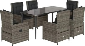 vidaXL 7 részes szürke polyrattan kerti étkezőgarnitúra párnával