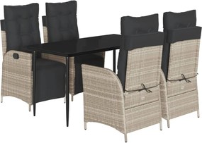 vidaXL 5részes világosszürke polyrattan kerti étkezőgarnitúra párnával