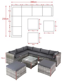 Deuba Kerti rattan készlet XXL - szürke/antracit párnák