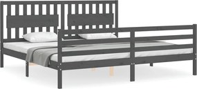 vidaXL szürke tömör fa ágykeret fejtámlával 200 x 200 cm