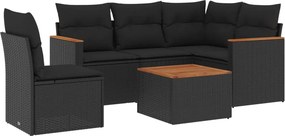 vidaXL 6 részes fekete polyrattan kerti ülőgarnitúra párnákkal