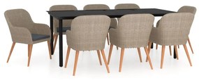 vidaXL 9 részes barna kerti étkezőgarnitúra párnákkal