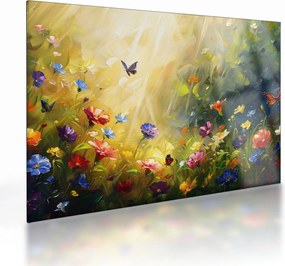 Üveg kép - Tavaszi virágos rét, festmény (70x50 cm)