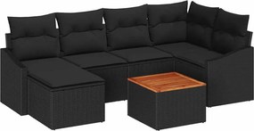 vidaXL Kerti Kanapé Szett tárolóval 7 pcs Fekete polirattan