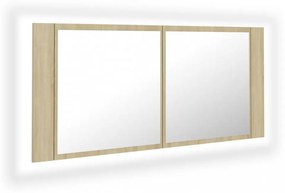 tölgyszínű akril LED-es tükrös fürdőszobaszekrény 100x12x45 cm