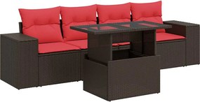 vidaXL 5 részes barna polyrattan akácfa kerti ülőgarnitúra párnával