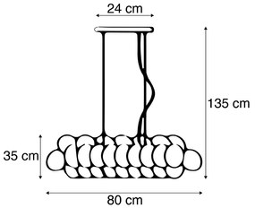 Art Deco függőlámpa fekete füstüveggel 8-lámpás - Uvas
