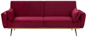 Háromszemélyes burgundi bársony kanapéágy EINA Beliani