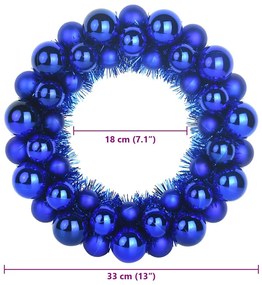 Karácsonyi labda koszorúk 2 pcs Kék 33 x 33 x 7 cm Polisztirol