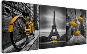 Vászonkép modern triptichon falra sárga Eiffel-torony 90x180