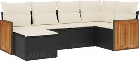 vidaXL 6 részes fekete polyrattan kerti ülőgarnitúra párnákkal
