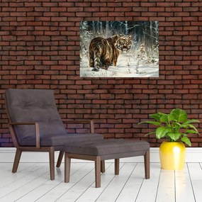 Kép - tigris a havas erdőben, olajfestmény (70x50 cm)