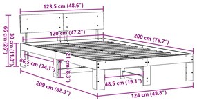 Ágykeret Fejtámlával Gyanta Barna 120x200 cm Tömör Fenyőfa