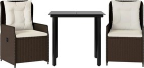 vidaXL 3 részes barna polyrattan kerti étkezőgarnitúra párnával