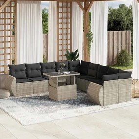 vidaXL 11 részes világosszürke polyrattan kerti ülőgarnitúra párnákkal