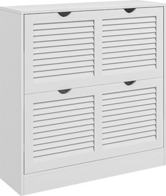 HOMCOM Modern Cipőtároló Szekrény Előszobába 2 Billenő Fiókkal és Állítható Polcokkal 16 Pár Cipőnek Keskeny Szekrény 81.5x25x83 cm Fehér | Aosom