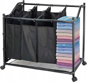 Szennyestartó kosár iratrendező kerekekkel és kivehető táskával 4x35L Fekete